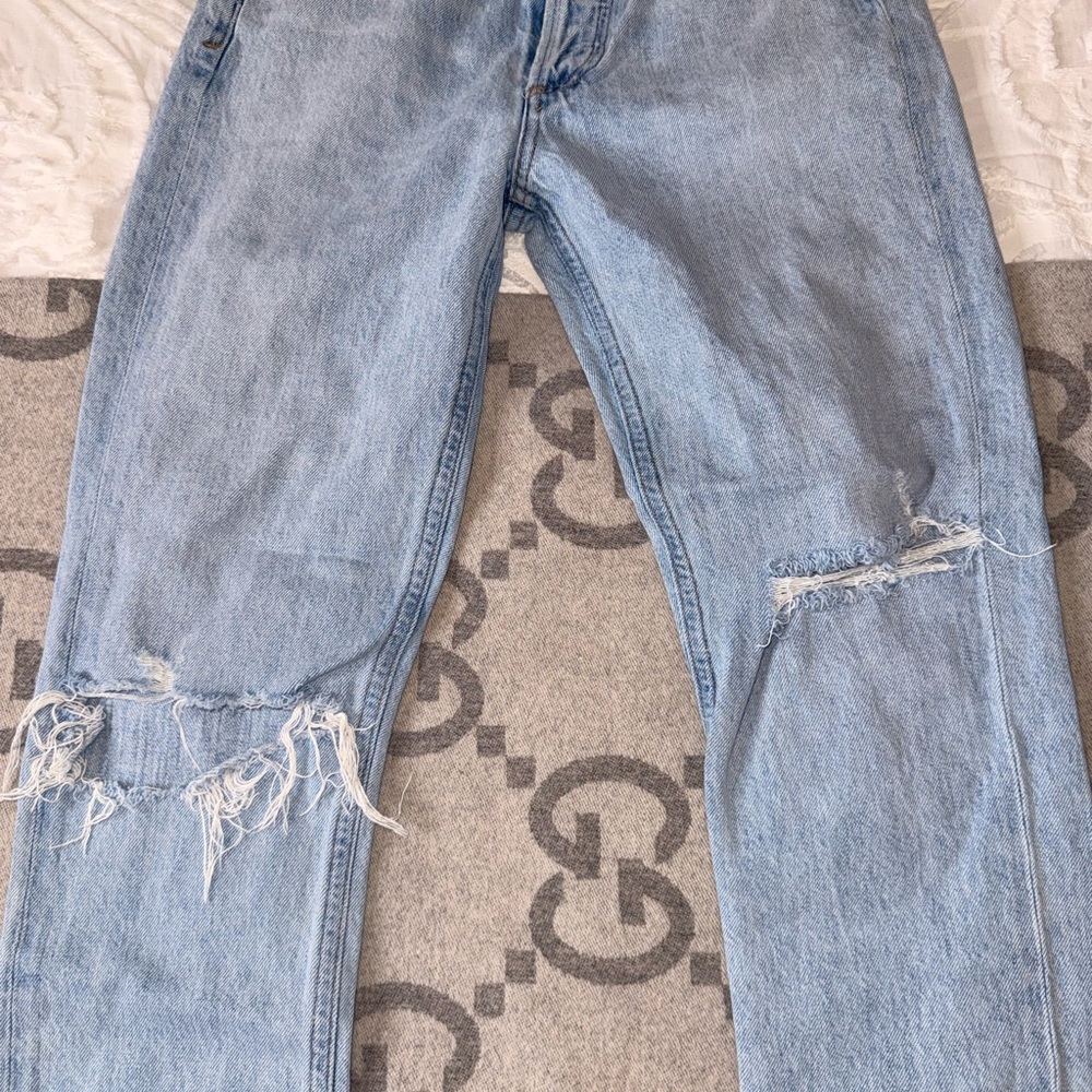 Agolde Riley Distressed Light Blue Jeans, 23 - Picture 3 of 14
